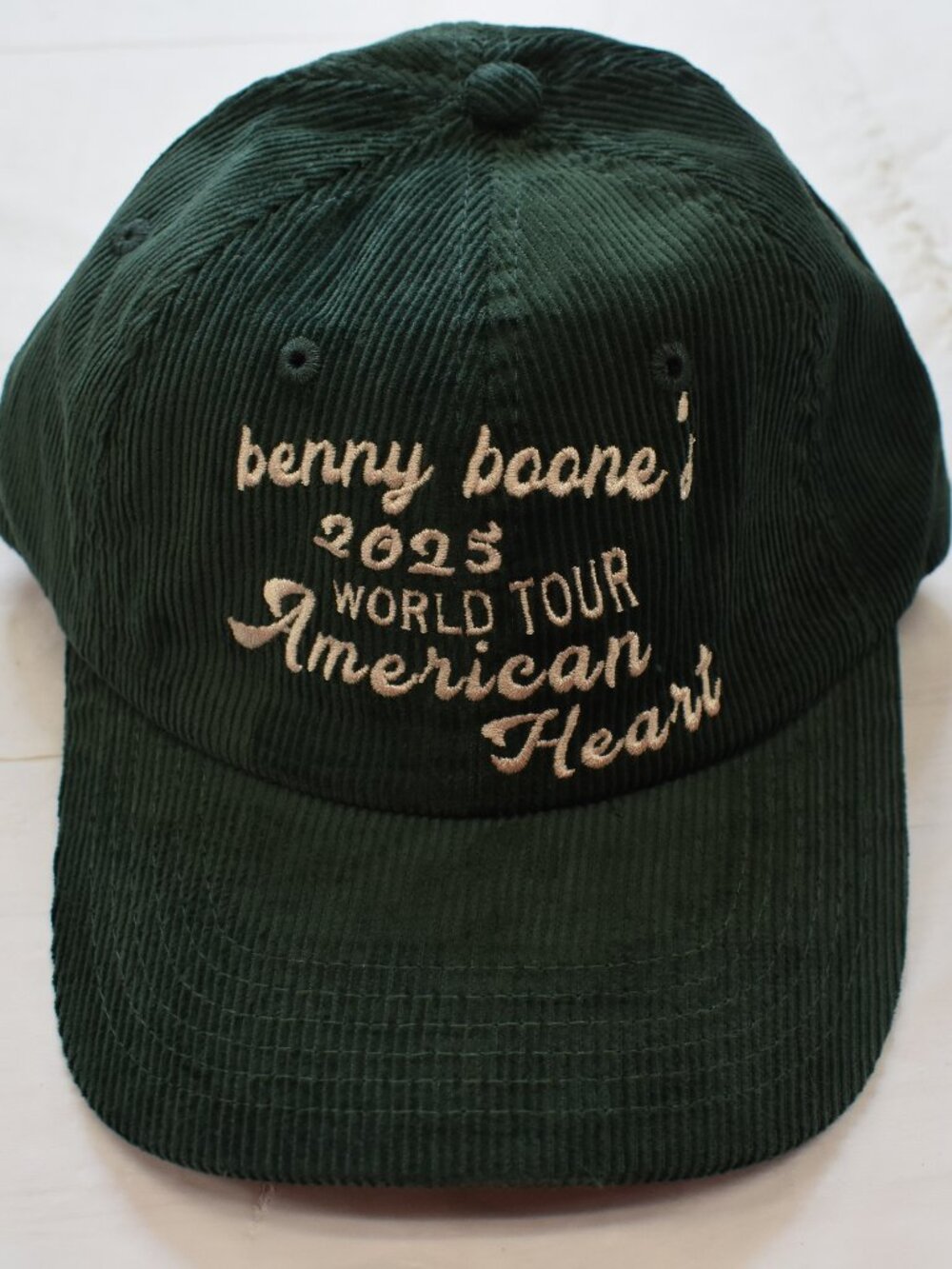 Benson Benny Boone's 2025 World Tour Green Corduroy Embroidered Hat Cap New